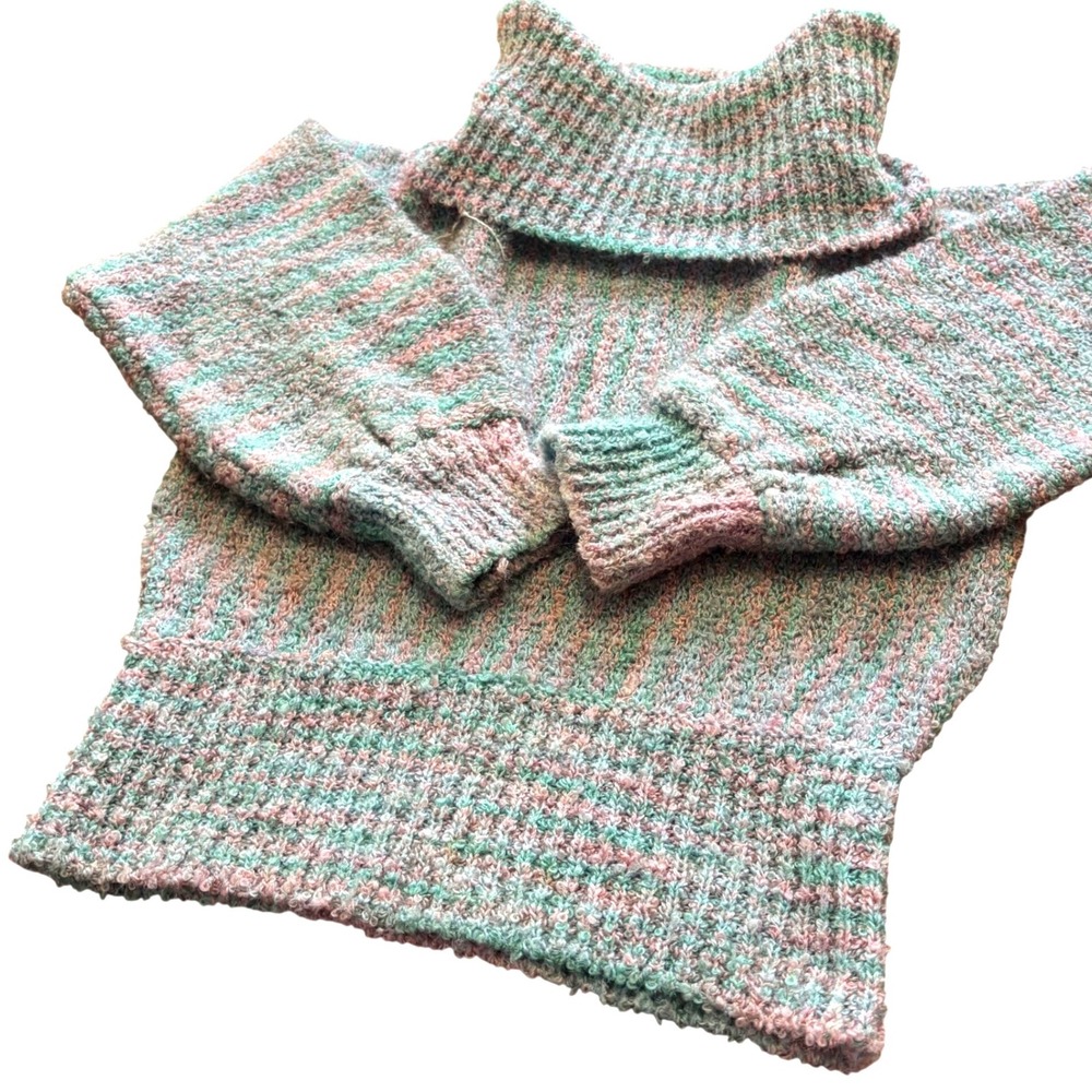 Vtg 80s Present Co Pastel Stripe Turtleneck Sweater Balloon Sleeve Pink Green s